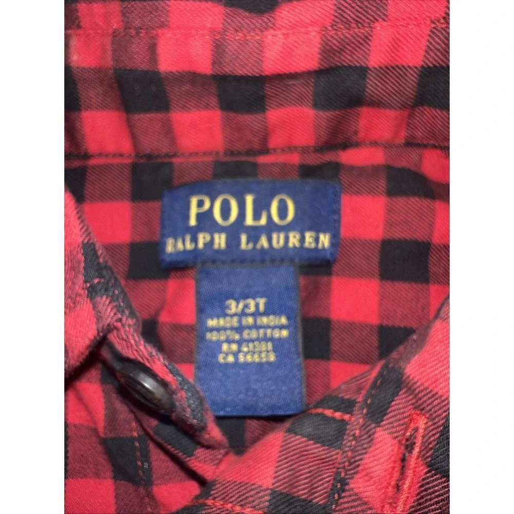 Polo Ralph Lauren Red Blue plaid long sleeve button up dress shirt sz 3T Cute